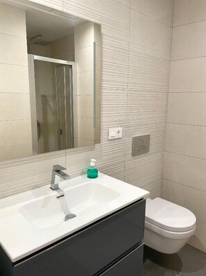 Dusche, Haartrockner, Handtücher, Seife