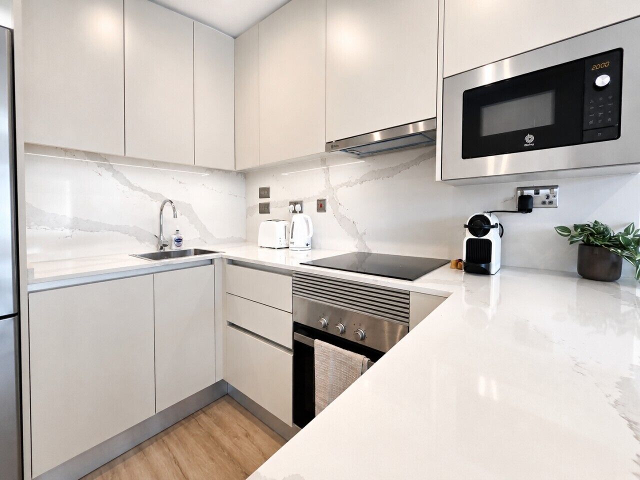 Fridge, microwave, oven, dishwasher