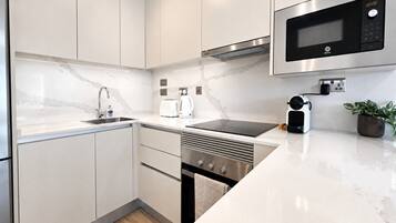 Fridge, microwave, oven, dishwasher