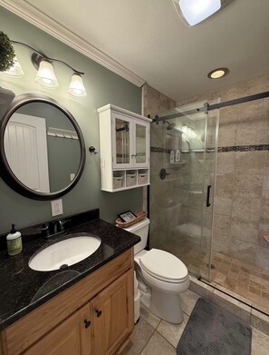 Hair dryer, towels, toilet paper