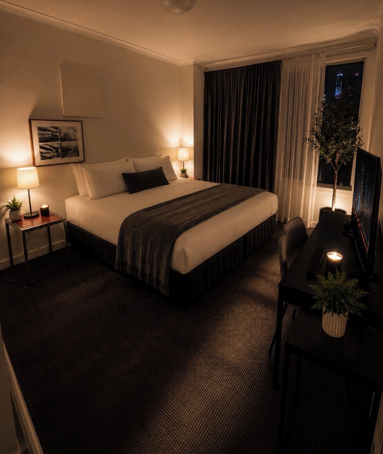 Deluxe Double Room, City View | Desk, laptop workspace, WiFi (free), bed sheets