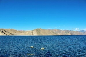 A large body of water with mountains in the background. - Grand Cozy Cottage Pangong (Leh)