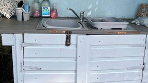 Coffee/tea maker, fridge, microwave, stovetop - 'Bluebell' Charming Woodland Shepherds Hut nr Sea (Holyhead)