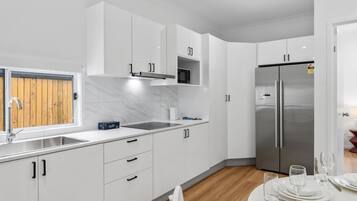 Fridge, microwave, stovetop, toaster