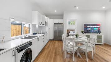 Fridge, microwave, stovetop, toaster