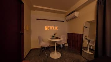 Desk, laptop workspace, free WiFi, bed sheets
