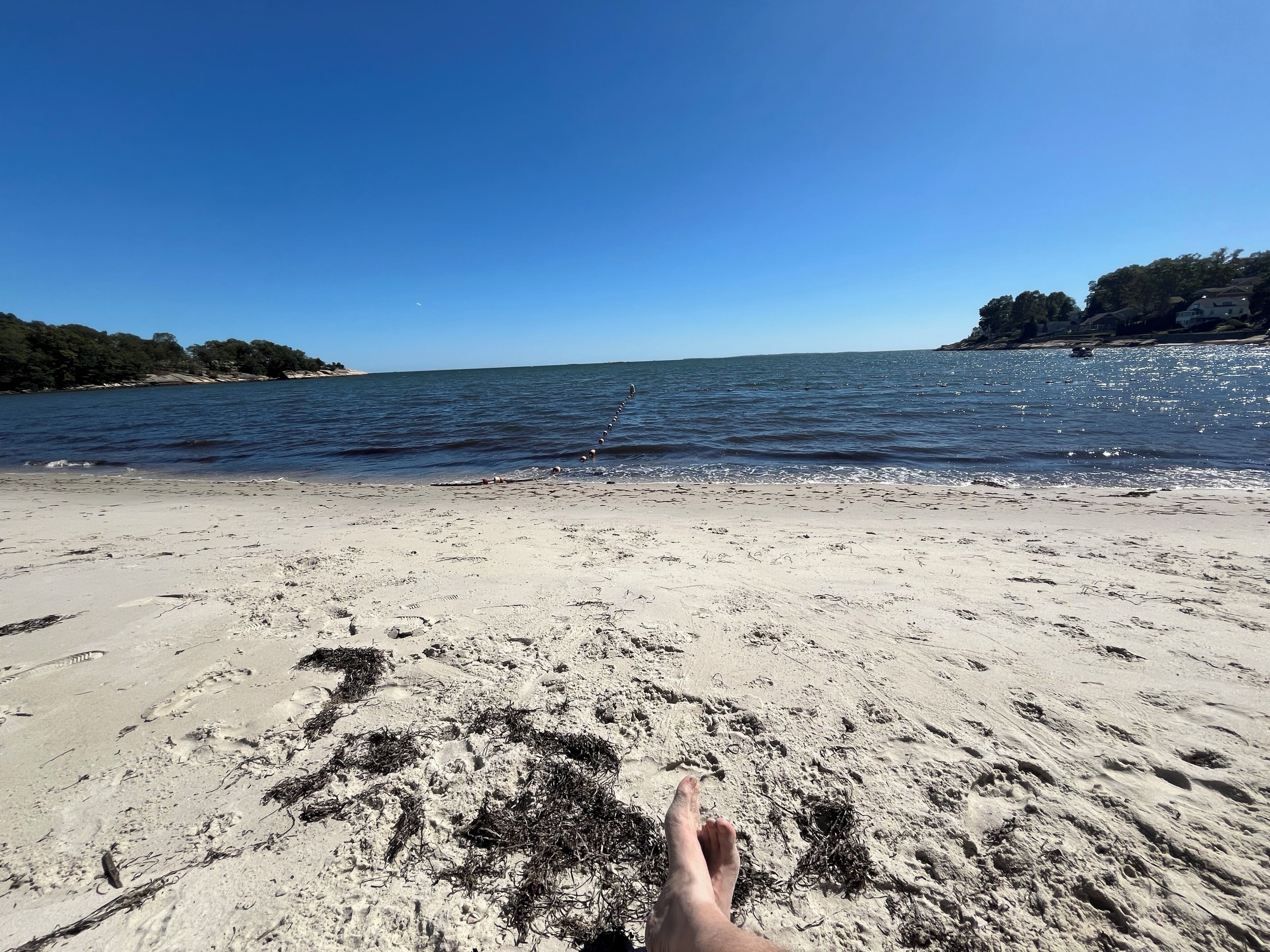 On the beach, sun loungers, beach towels