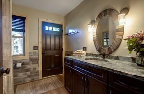 Shower, hair dryer, towels, soap - Fully Renovated Lakefront Cabin and Bunkhouse w/ Dock, Game Room (Traverse City)