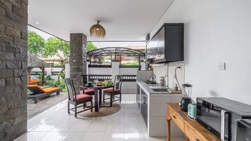 Family Villa, 3 Bedrooms, Private Pool | Private kitchen | Electric kettle, toaster, blender, spices