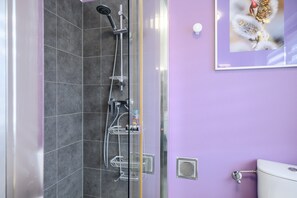 Ducha, secador de pelo y toallas