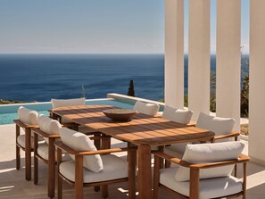 Outdoor dining - OnarBlue Villa, with 2 Pools & Dual SeaView Homes (Agios Nikolaos)