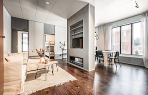 TV, fireplace