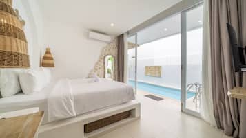 Design-Villa, 3 Schlafzimmer, eigener Pool | Bettwäsche aus ägyptischer Baumwolle, hochwertige Bettwaren, Zimmersafe
