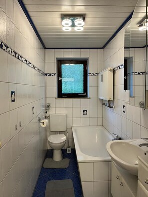 Haartrockner, Handtücher, Seife, Toilettenpapier