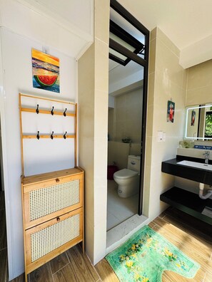 Shower, hair dryer, towels, soap - Cozy Haven Nest – Sunlit Glass & Green Views (Van Phu)