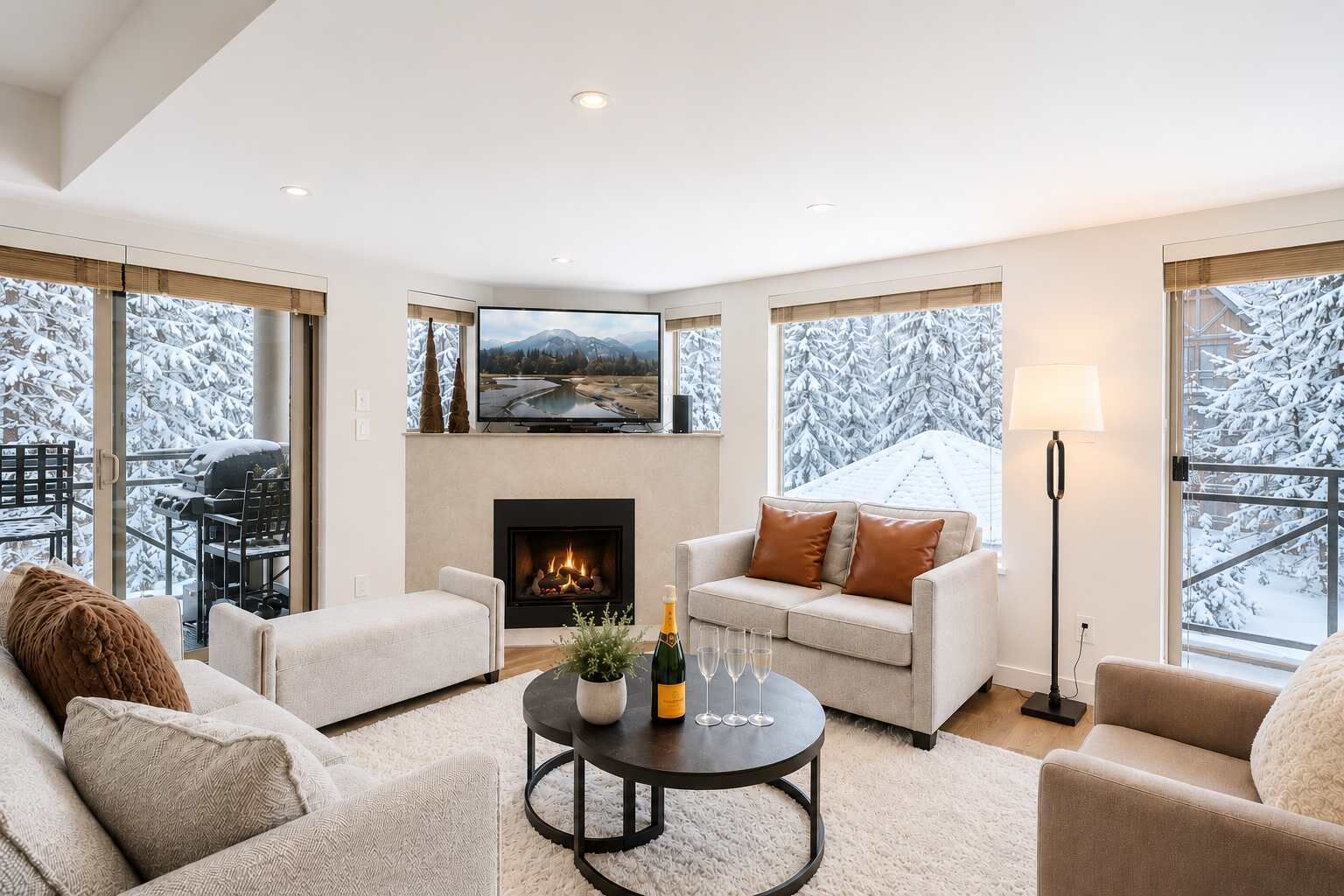 TV, fireplace, offices