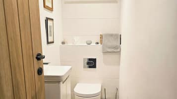 Combined shower/bathtub, deep-soaking bathtub, hair dryer, towels