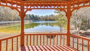 A gazebo with a view of a lake and trees. - Stocked Pond! 33-acre Lagrange Estate w/ 2 Units (LaGrange)