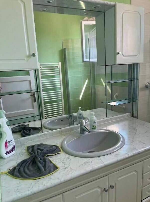 Shower, towels, soap, toilet paper - Vrbo Property (Saint-Pierre-des-Corps)