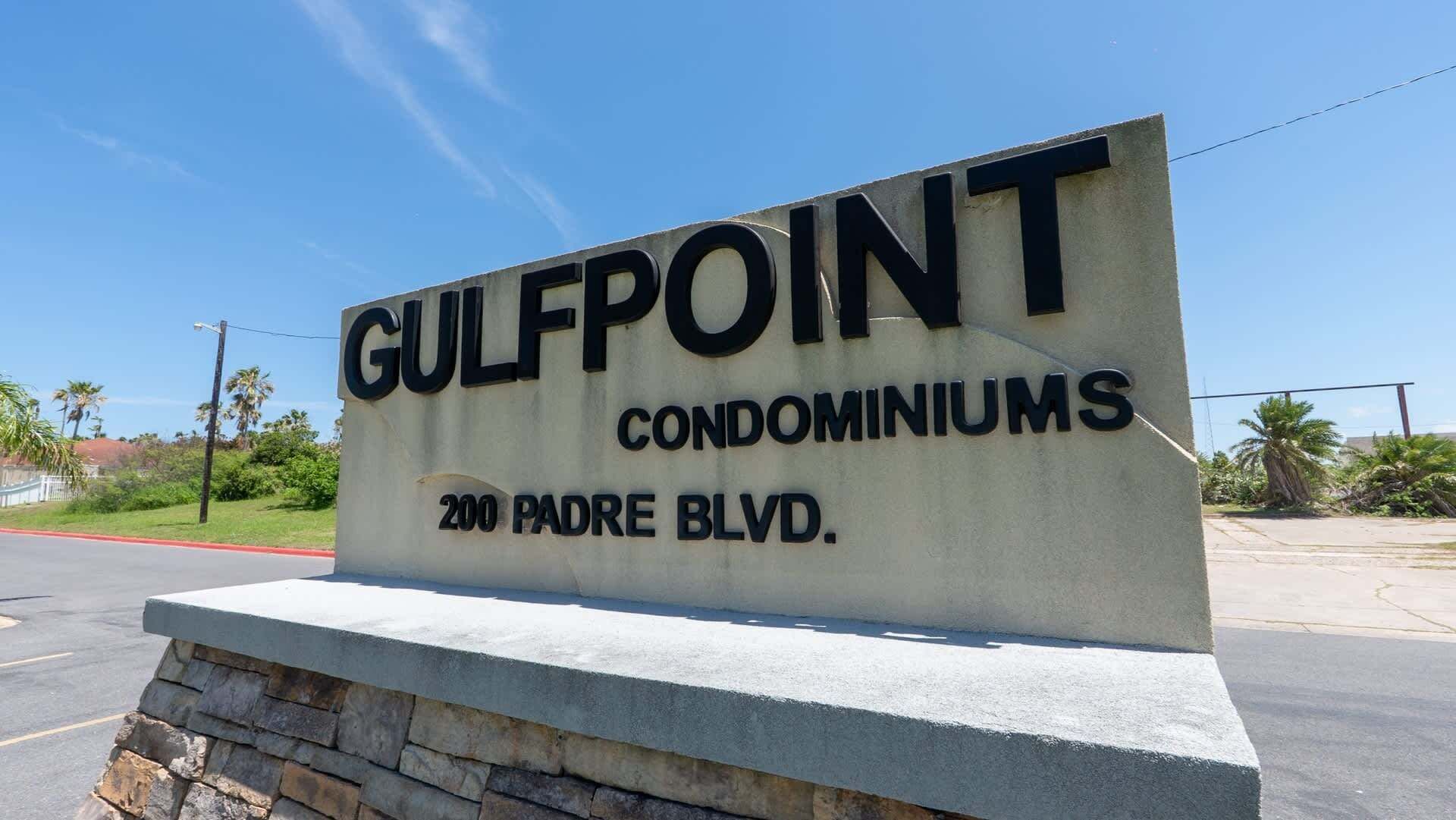 A sign for Gulfpoint Condominiums at 200 Padre Blvd.