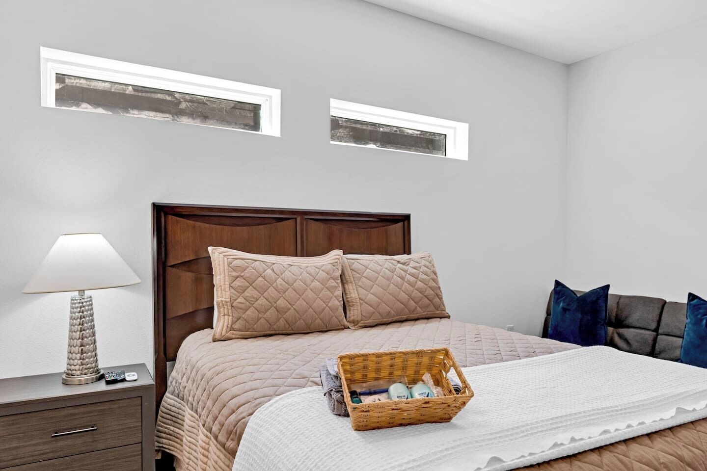 Arrive to a warm welcome—each bedroom includes a curated basket of essentials.