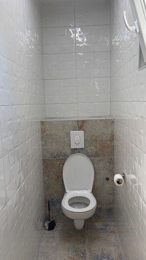 Sèche-cheveux, serviettes fournies, savon, papier toilette