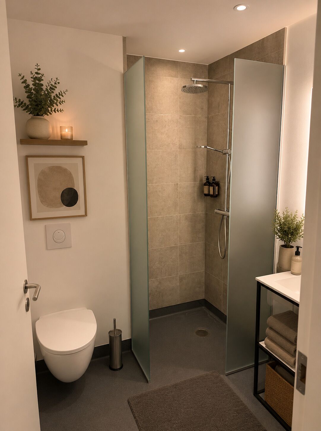 Een douche, een haardroger, handdoeken, zeep