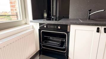 Fridge, microwave, oven, toaster