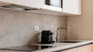 1 Bedroom Apartment with Sofa Bed | Private kitchen | Mini-fridge, espresso maker, electric kettle, highchair