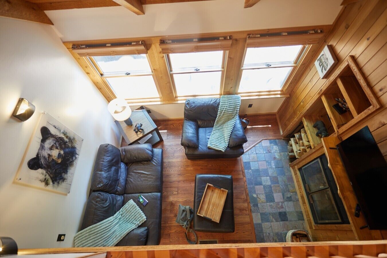 TV, fireplace