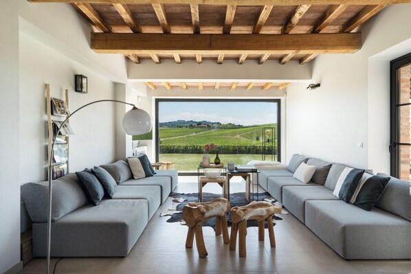 Smart TV, lareira, livros