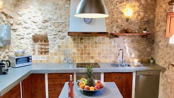 Frigorífico, microondas, horno y placa de cocina