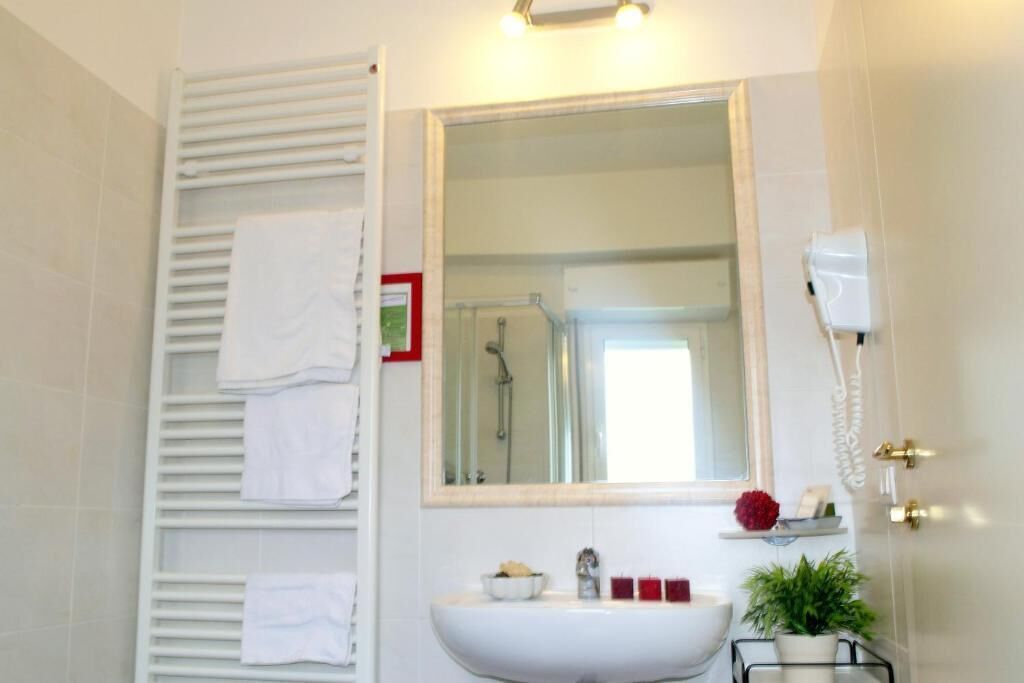 Hair dryer, towels, toilet paper