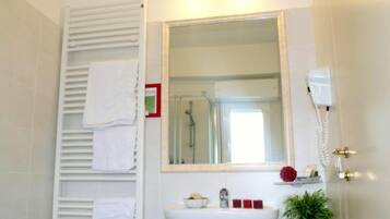 Hair dryer, towels, toilet paper