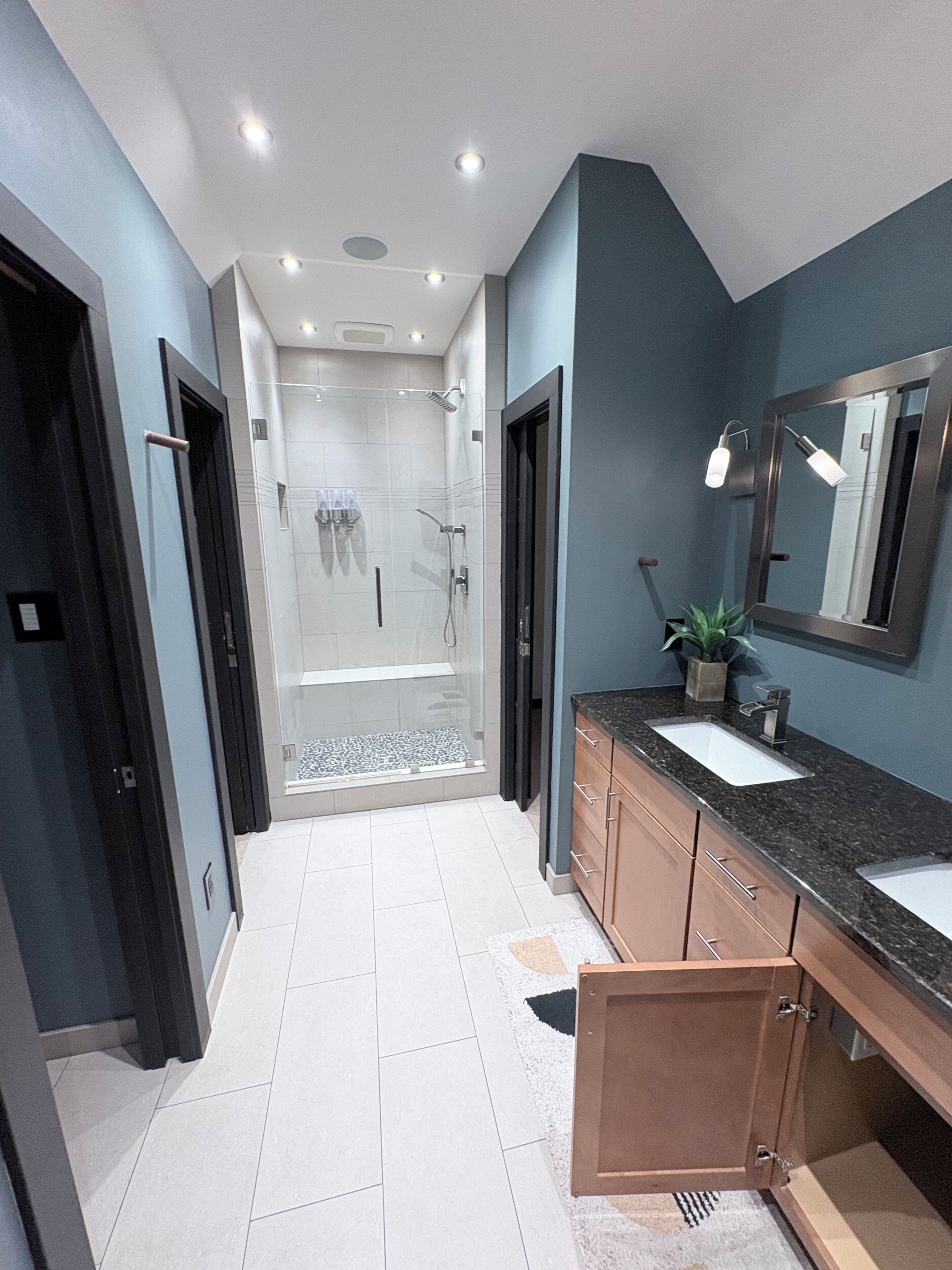 Shower, free toiletries, hair dryer, towels