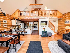Living area - Handcrafted Vermont Chalet • Walk to Lake • Fire Pit • Private Deck • AC (Warren)