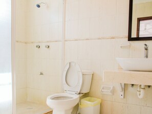 Doccia, asciugamani, sapone, carta igienica
