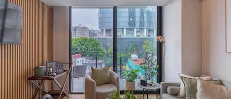 Premium Apartment, Balcony, City View | Living area
