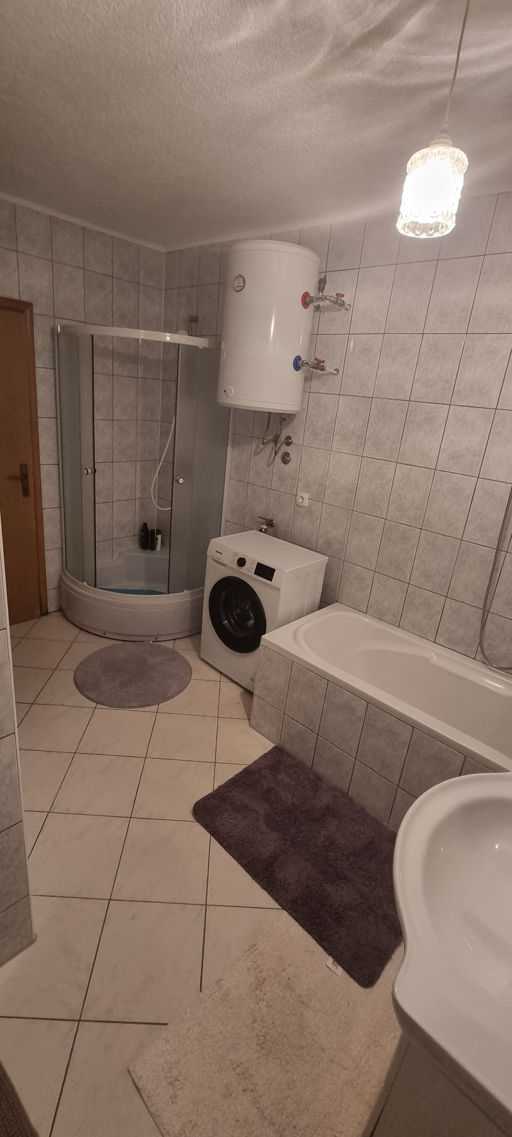 Hair dryer, bidet, towels, soap