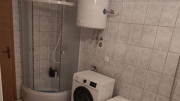 Hair dryer, bidet, towels, soap