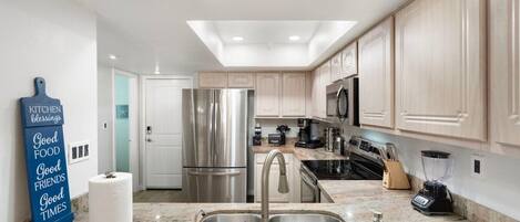 Fridge, microwave, oven, dishwasher