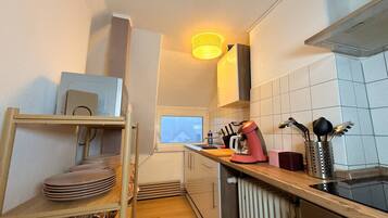 Fridge, oven, stovetop, cookware/dishes/utensils