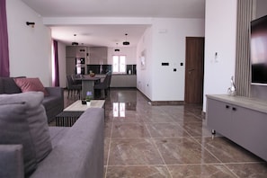 Deluxe Apartment, 3 Bedrooms, Air conditioning, Sea View | Living area - Stunning Seaside Villa PIA First Floor (Okrug Gornji)