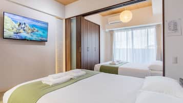 Apartment, 2 Double Beds, Non Smoking, Balcony | Desk, laptop workspace, blackout drapes, soundproofing