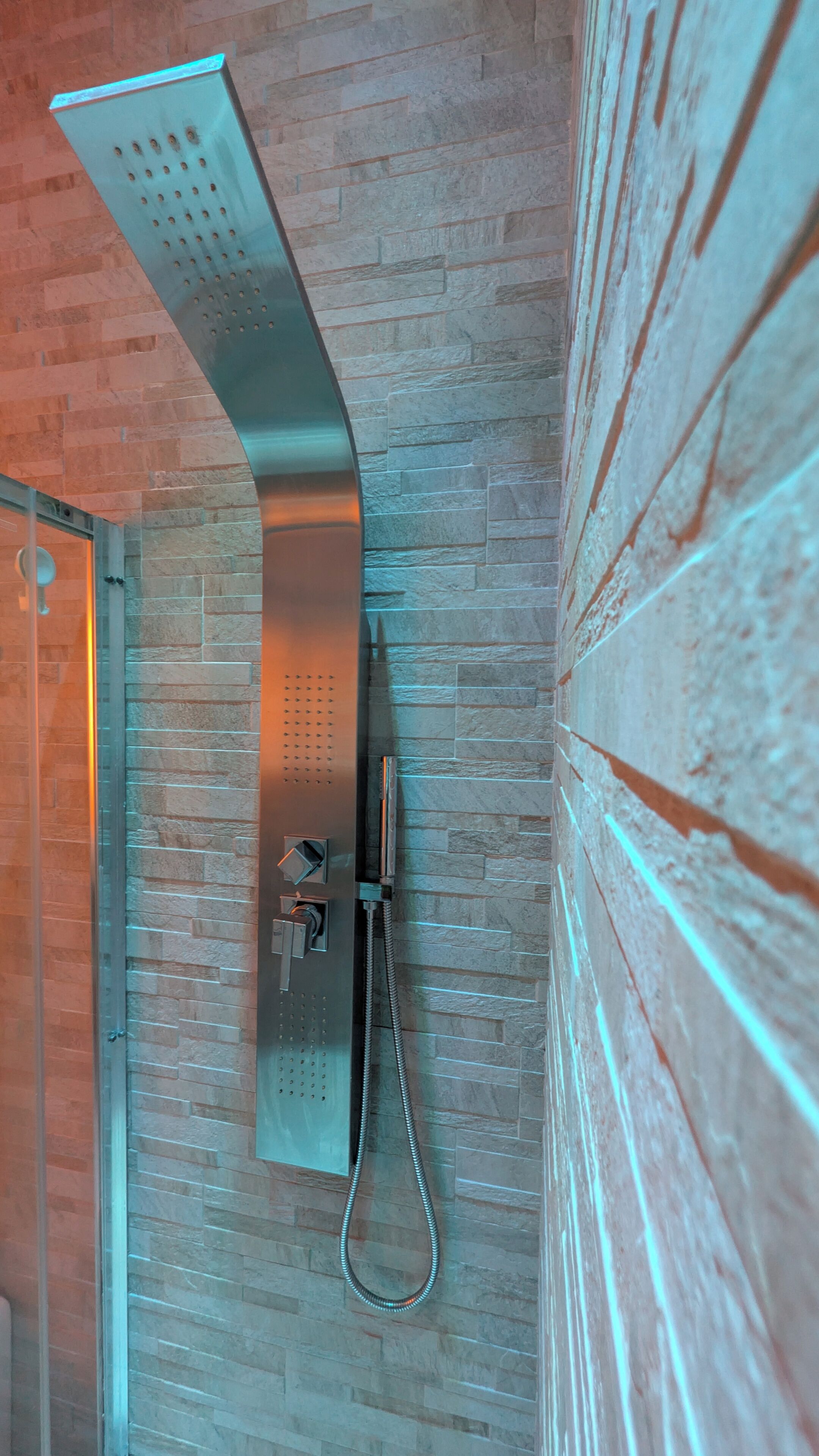 Shower, hair dryer, toilet paper