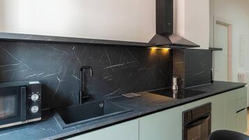 Comfort Apartment, 2 Bedrooms, Balcony | Private kitchen | Espresso maker, fridge, microwave, oven
