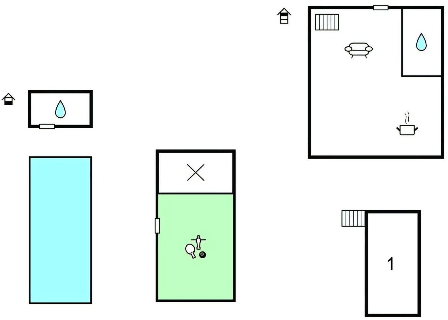 Un plan d’étage comprenant une salle de bain, une cuisine et un espace de vie.
