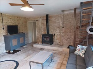 TV, fireplace