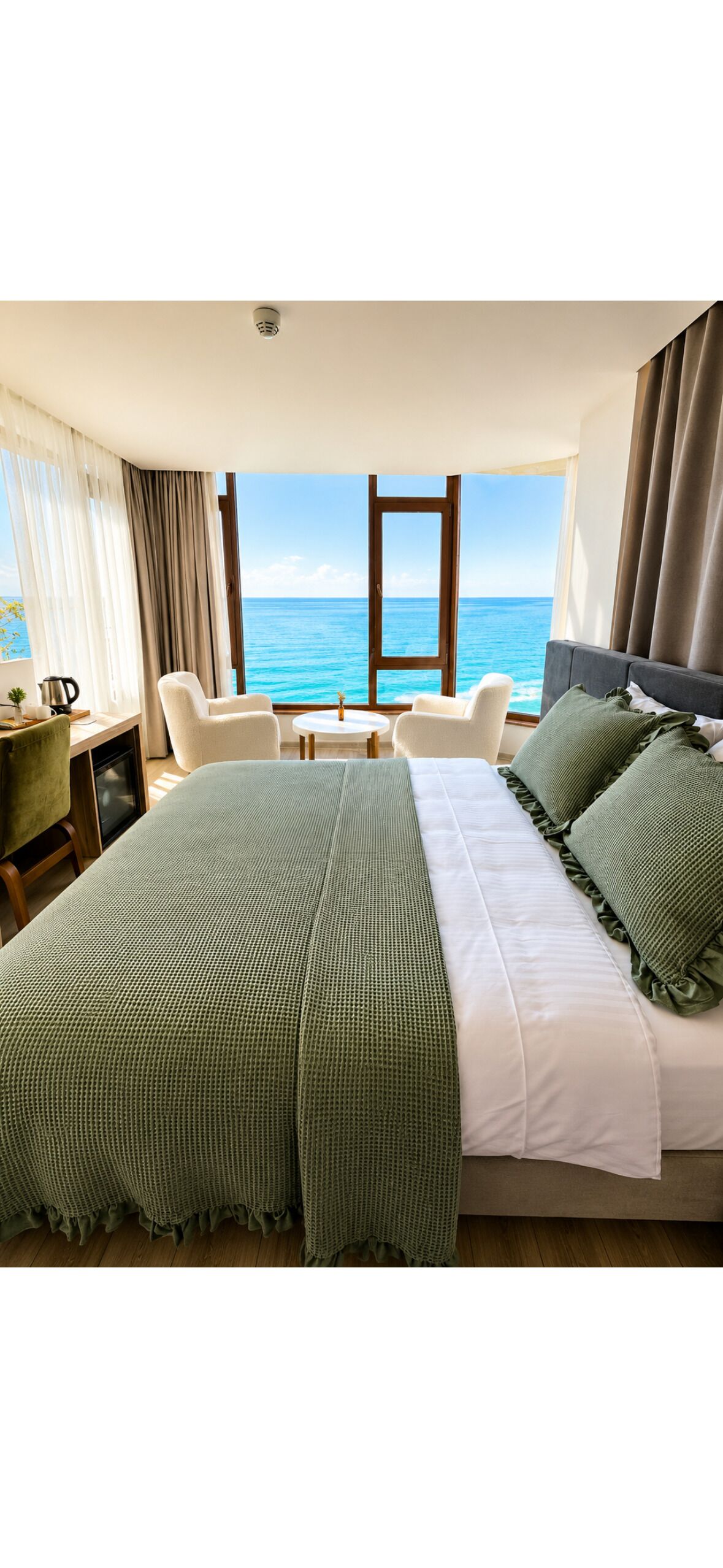 Deluxe Double Room, Sea View | Minibar, in-room safe, desk, laptop workspace