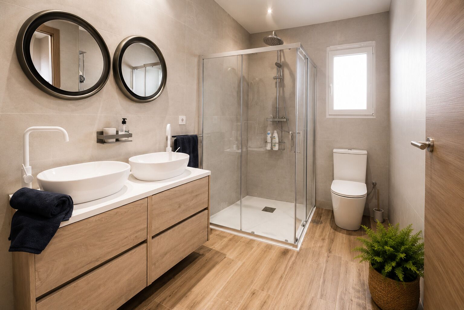 Een douche, een haardroger, handdoeken, zeep